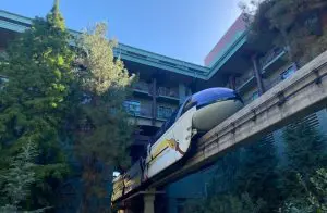 Monorail travels through G Cal - DVC Advantages Disneyland Monorail at Grand Californian Resort