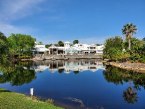 Overview of a Disney Resort with a view of water. 