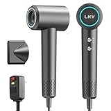 LKV Hair Dryer - DVC Advantages LKV Hair Dryer,Professional Ionic Hair Dryer with 200 Million Negative Ions,1500W High-Speed Ionic Blow Dryer for Fast-Drying, Low Noise with Nozzle, Lightweight for Home Salon and Travel-Dark Gray