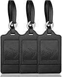 Leather Luggage Tags - DVC Advantages Teskyer Luggage Tags, 3 Pack PU Leather Luggage Tags for Suitcases, Privacy Protection Bag Tags Travel Essentials, Black