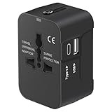 Travel Adapter with USB C - DVC Advantages Travel Adapter with USB C, Universal All in One Worldwide Travel Adapter Power Converters Wall Charger AC Power Plug Adapter USB Type C Charging Ports for USA EU UK AUS Black